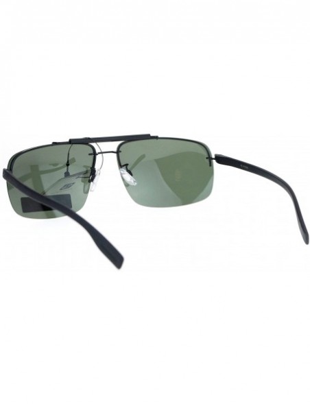 Rectangular Polarized Mens Rimless Luxury Rectangular Pilot Sunglasses - Shiny Black Green - CO12OBJLQRX $10.32