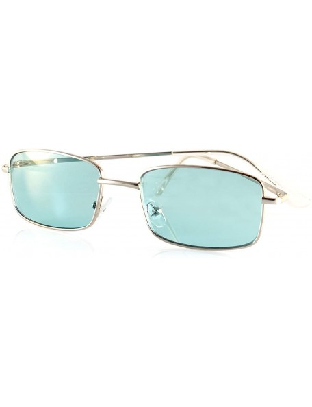 Rimless Unisex Minimalist Small Rectangular Color Tinted Spring Hinge Sunglasses A117 - Silver/Turquoise - C218KCSQ64M $23.23