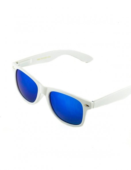 Wayfarer Unisex Reflective Mirror Lens Retro Vintage Classic Style Retro Classic Sunglasses (White/Blue-Mirrored - 55mm) - CD...