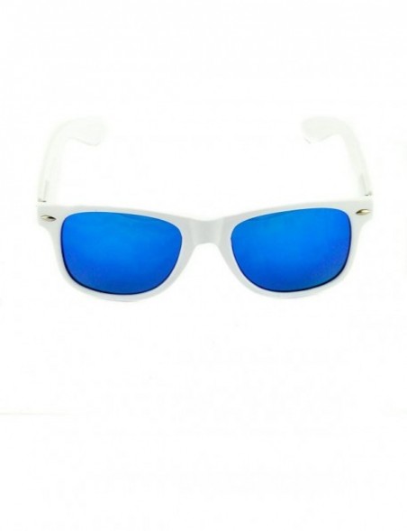 Wayfarer Unisex Reflective Mirror Lens Retro Vintage Classic Style Retro Classic Sunglasses (White/Blue-Mirrored - 55mm) - CD...