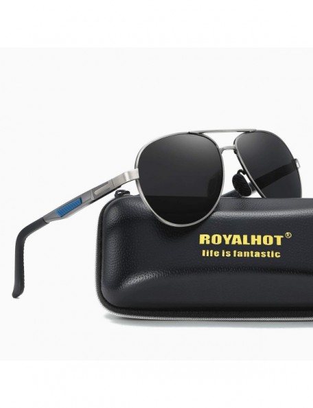 Sport Mens Aviator Polarized Vintage Sunglasses for Driving Fishing Golf Retro Alloy Frame - Grey Black - C919292AKA5 $33.23