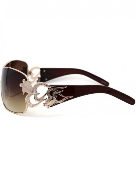Rimless Womens Coy Metal Jewel Designer Fashion Shield Warp Sunglasses - Gold Brown - CF196MSDKTU $11.85