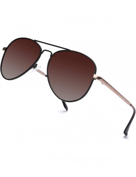 Aviator Premium Classic & Fashion Aviator Sunglasses for Women- Polarized- 100% UV protection - M6015-black-grad Brown - CX18...