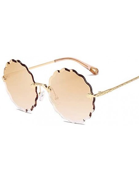 Rimless Round Sunglasses Female Flower Shaped Metal Rimless Lenses Undulation Gradient Lenses UV400 - S140 - CA18Y7E46ZU $27.51