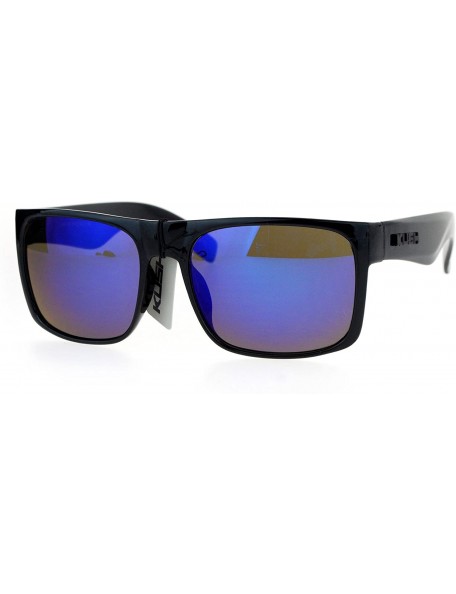 Rectangular Mens Kush Sunglasses Square Rectangular Black Frame Mirrored Lens UV 400 - Shiny Black (Blue Purple Mirror) - CK1...