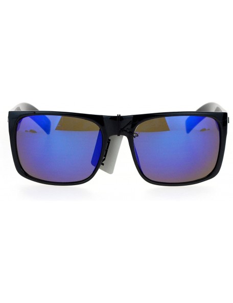 Rectangular Mens Kush Sunglasses Square Rectangular Black Frame Mirrored Lens UV 400 - Shiny Black (Blue Purple Mirror) - CK1...