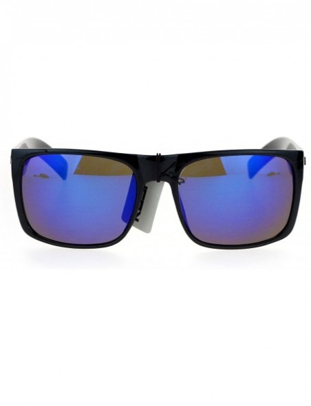 Rectangular Mens Kush Sunglasses Square Rectangular Black Frame Mirrored Lens UV 400 - Shiny Black (Blue Purple Mirror) - CK1...