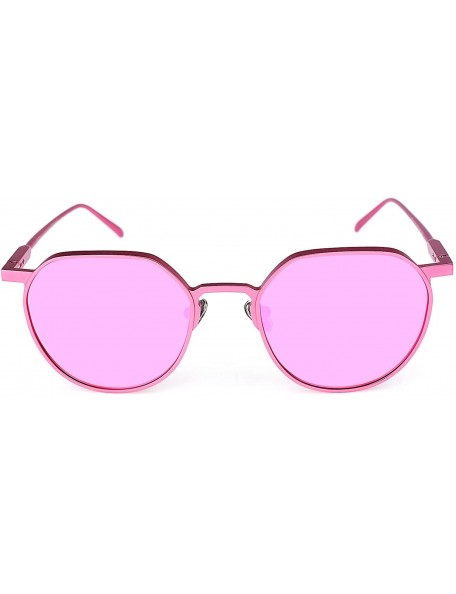 Round Unisex Fashion Polarized Sungalsses for Men Women with Metal Frame UV 400 Protection 8120 - Pink - CT1899T479U $13.15