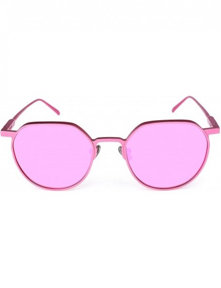 Round Unisex Fashion Polarized Sungalsses for Men Women with Metal Frame UV 400 Protection 8120 - Pink - CT1899T479U $13.15