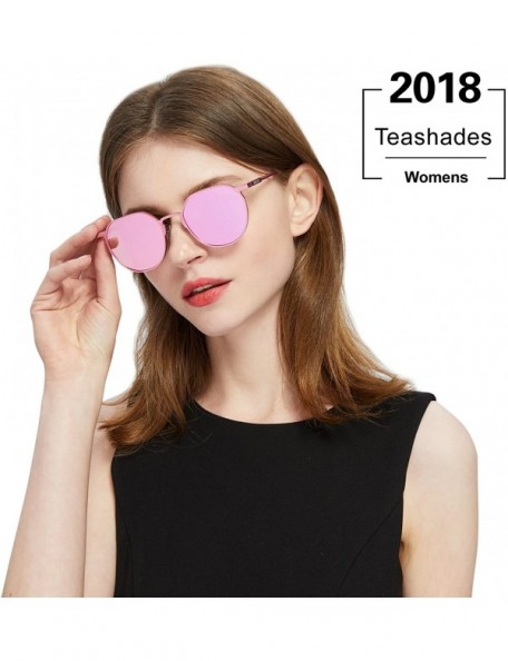 Round Unisex Fashion Polarized Sungalsses for Men Women with Metal Frame UV 400 Protection 8120 - Pink - CT1899T479U $13.15