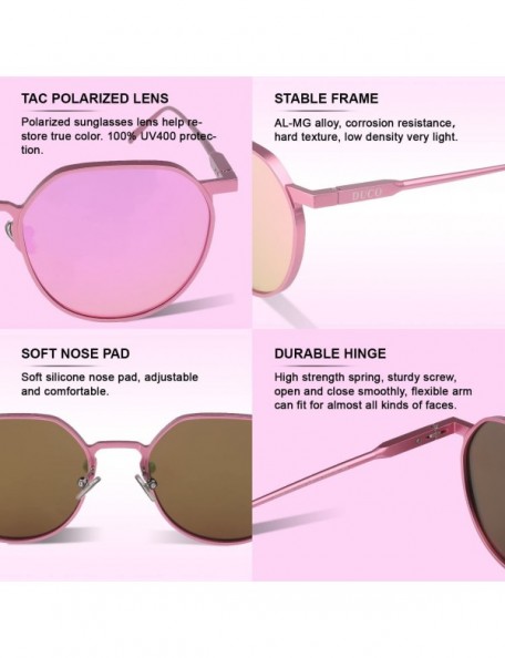 Round Unisex Fashion Polarized Sungalsses for Men Women with Metal Frame UV 400 Protection 8120 - Pink - CT1899T479U $13.15