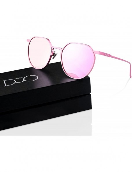 Round Unisex Fashion Polarized Sungalsses for Men Women with Metal Frame UV 400 Protection 8120 - Pink - CT1899T479U $13.15