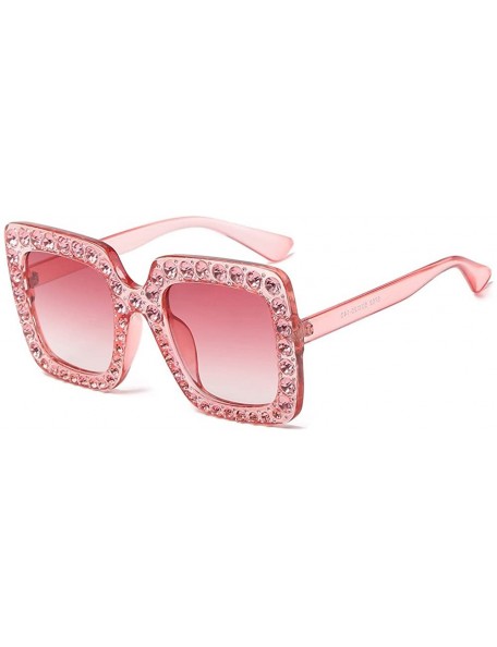 Square Crystal Oversized Sunglasses Square Diamond Frame Rhinestone Sunglasses - B - CK199OD3K2T $10.72