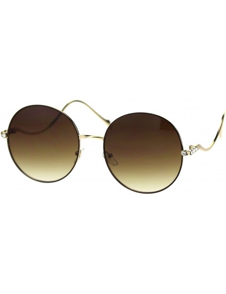 Oversized Womens Rhinestone Round Metal Rim Wavy Arm Luxury Sunglasses - Gold Brown Brown - CM18RNWOXOC $13.26