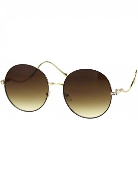 Oversized Womens Rhinestone Round Metal Rim Wavy Arm Luxury Sunglasses - Gold Brown Brown - CM18RNWOXOC $13.26