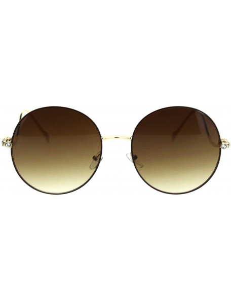 Oversized Womens Rhinestone Round Metal Rim Wavy Arm Luxury Sunglasses - Gold Brown Brown - CM18RNWOXOC $13.26