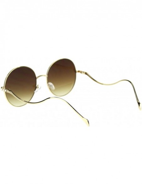 Oversized Womens Rhinestone Round Metal Rim Wavy Arm Luxury Sunglasses - Gold Brown Brown - CM18RNWOXOC $13.26