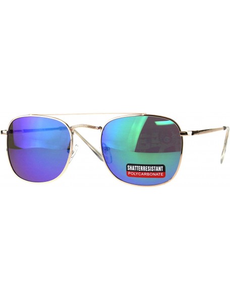 Aviator Unisex Designer Style Sunglasses Square Aviators Spring Hinge UV 400 - Gold (Teal Mirror) - C918HKUTWLQ $8.25