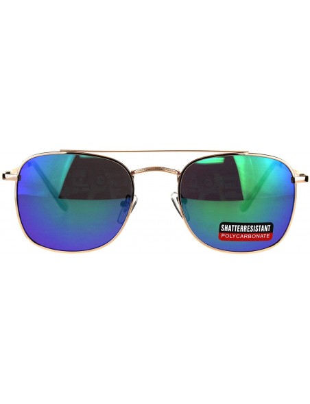 Aviator Unisex Designer Style Sunglasses Square Aviators Spring Hinge UV 400 - Gold (Teal Mirror) - C918HKUTWLQ $8.25