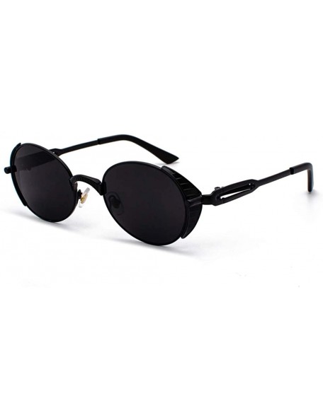 Round Steampunk Round Sunglasses Women Retro Metal Oval Vintage Sun Glasses for Men - Full Black - CD18SS8UZOD $11.41