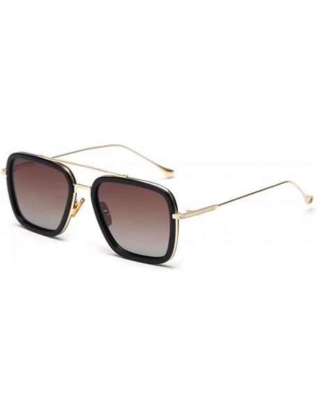 Square Men Square Sunglasses Polarized Driving Glasses Men Half Metal Female Flat Top Sun Glasses - Brown - CW18AQTQE7K $13.02