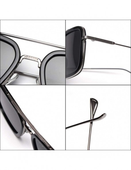 Square Men Square Sunglasses Polarized Driving Glasses Men Half Metal Female Flat Top Sun Glasses - Brown - CW18AQTQE7K $13.02