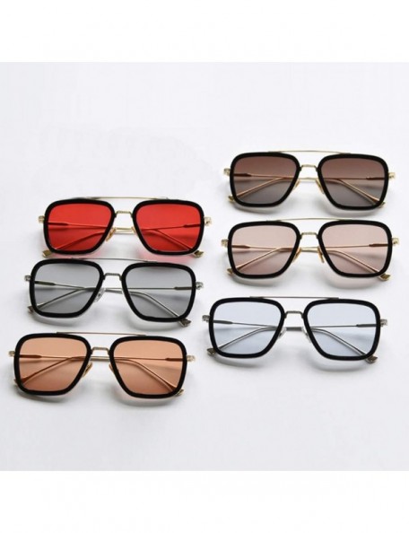 Square Men Square Sunglasses Polarized Driving Glasses Men Half Metal Female Flat Top Sun Glasses - Brown - CW18AQTQE7K $13.02