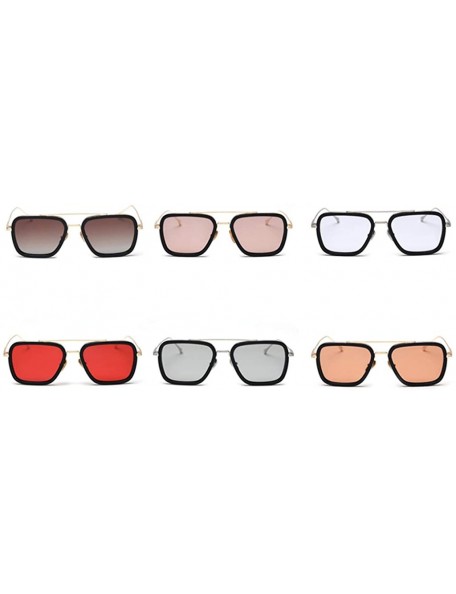 Square Men Square Sunglasses Polarized Driving Glasses Men Half Metal Female Flat Top Sun Glasses - Brown - CW18AQTQE7K $13.02