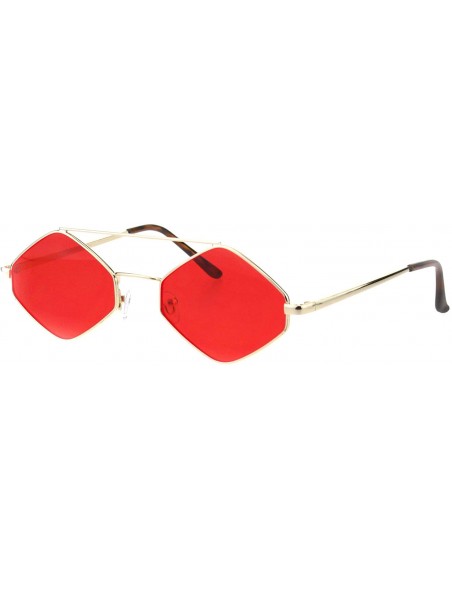 Square Hexagon Diamond Shape Sunglasses Flat Top Thin Metal Frame Color Lens UV 400 - Gold (Red) - C618NRCKML3 $13.48