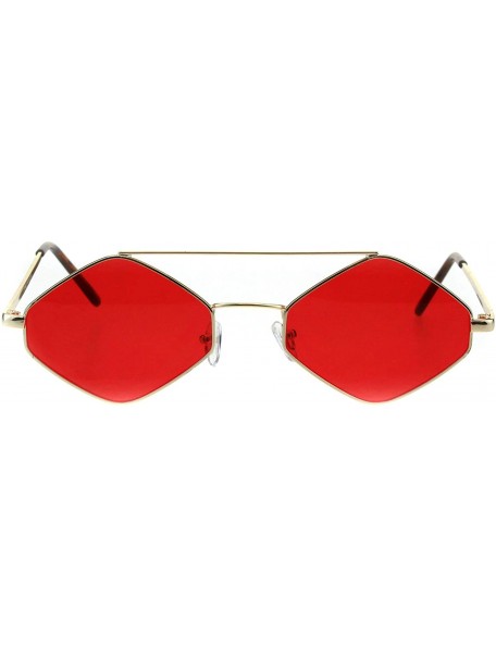 Square Hexagon Diamond Shape Sunglasses Flat Top Thin Metal Frame Color Lens UV 400 - Gold (Red) - C618NRCKML3 $13.48