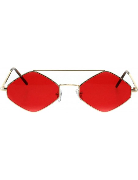 Square Hexagon Diamond Shape Sunglasses Flat Top Thin Metal Frame Color Lens UV 400 - Gold (Red) - C618NRCKML3 $13.48