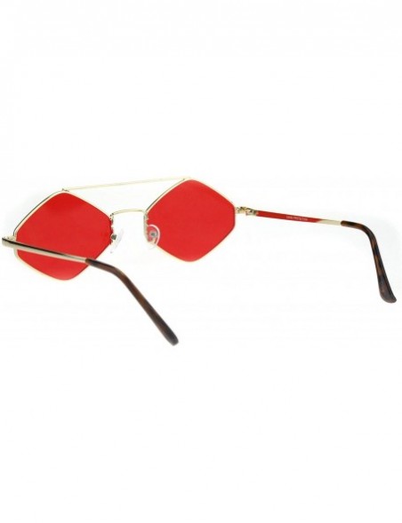 Square Hexagon Diamond Shape Sunglasses Flat Top Thin Metal Frame Color Lens UV 400 - Gold (Red) - C618NRCKML3 $13.48