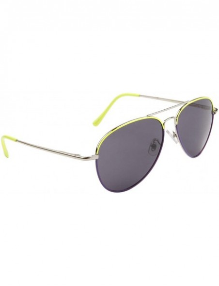 Aviator Silver & Neon Lined Frame Two-Tone Aviators Urban Summer Fashion - Neon Yellow/Purple - CA11O13EIJ3 $12.63