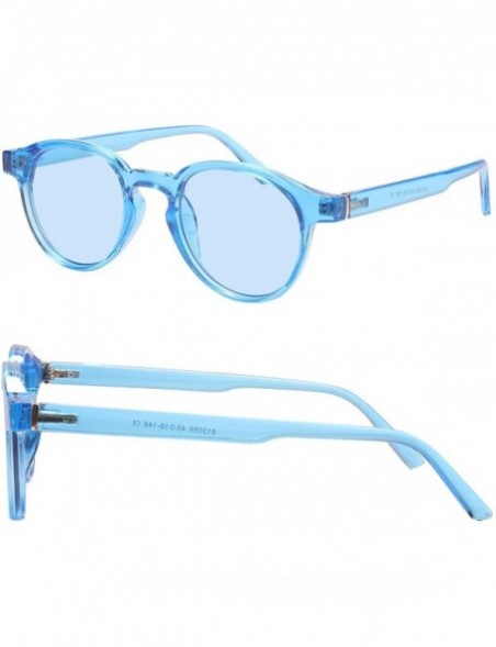 Round UV Blocking Protection Glasses Men's and Women's Vintage Full Frame Sunglasses - Blue - CU18R0QWIQO $11.15