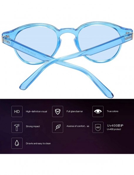 Round UV Blocking Protection Glasses Men's and Women's Vintage Full Frame Sunglasses - Blue - CU18R0QWIQO $11.15