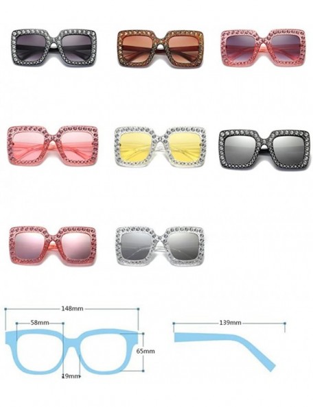 Square Women Sunglasses Crystal Brand Designer Oversized Square Sunglasses - C8 - CK18CQLL2TK $8.44