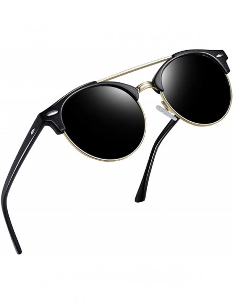 Round Vintage Round Sunglasses for Women Retro Brand Polarized Sun Glasses E3447 - Black Double Bridge - CG18QMIGDTH $12.98