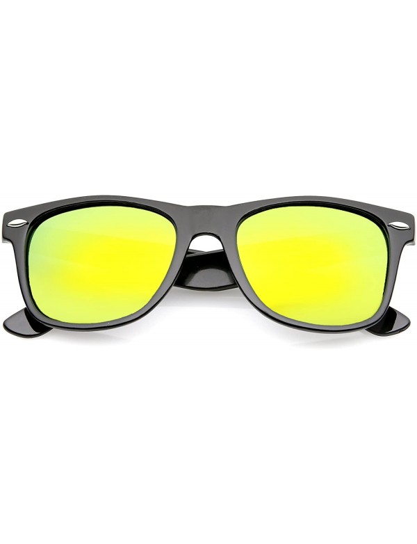 Square Retro Colored Mirror Polarized Lens Square Horn Rimmed Sunglasses 55mm - Black / Yellow Mirror - CM12NRRLTFD $14.01