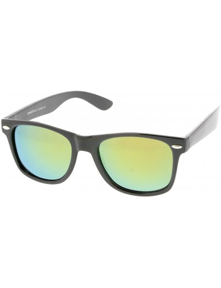 Square Retro Colored Mirror Polarized Lens Square Horn Rimmed Sunglasses 55mm - Black / Yellow Mirror - CM12NRRLTFD $14.01