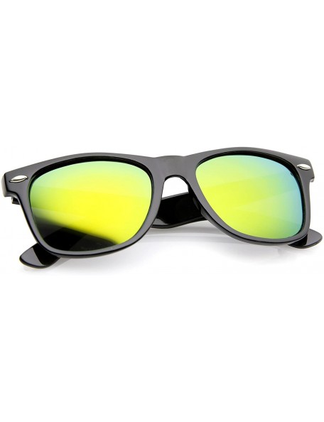 Square Retro Colored Mirror Polarized Lens Square Horn Rimmed Sunglasses 55mm - Black / Yellow Mirror - CM12NRRLTFD $14.01