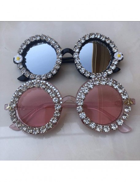 Round M16 Women Sunglasses Crystal Diamond Handmade Round Eyewear UV400 Mirror Lens Flower Design Summer Sun Glasses - CN1985...