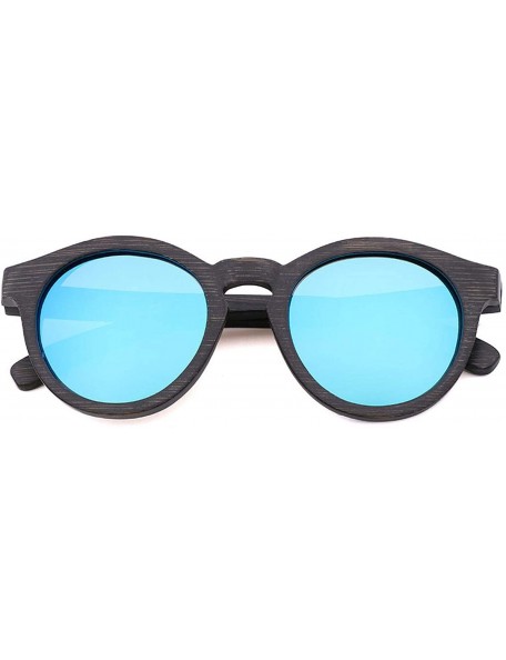 Square Retro Men Sunglasses Polarized UV400 Glasses Handmade Bamboo Wood Men And Women - Ice Blue - C0198ZN529A $38.41