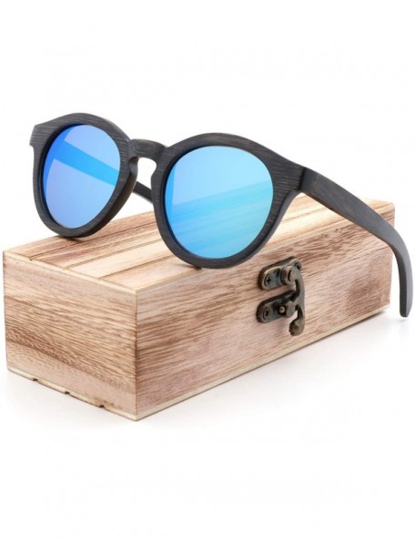 Square Retro Men Sunglasses Polarized UV400 Glasses Handmade Bamboo Wood Men And Women - Ice Blue - C0198ZN529A $38.41