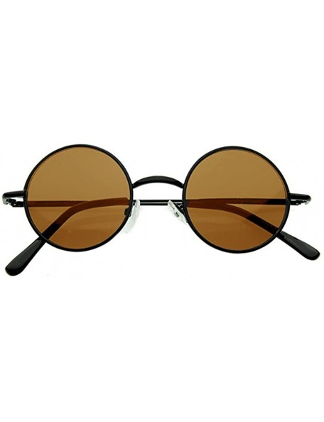 Round Geometric Sunglasses Flat Lens Metal Cut-Out Accent Corners Runway Fashion - Black/Amber - CJ182M74AKE $10.97