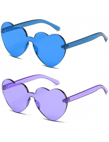 Aviator Heart Transparent Multicolor Party Favors Big Rimless Sunglasses for Women - 1pcs Purple + 1pcs Blue - C918O4YURT9 $1...