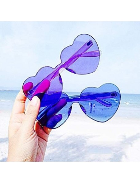 Aviator Heart Transparent Multicolor Party Favors Big Rimless Sunglasses for Women - 1pcs Purple + 1pcs Blue - C918O4YURT9 $1...