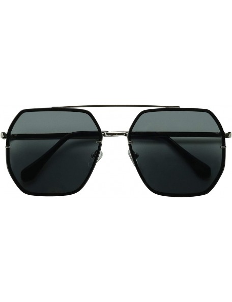 Oversized Large Oversize Retro Chic Heptagon Sunglasses Flat Lens Geometric Metal Frame Women's Fashion Shades - Silver - CT1...