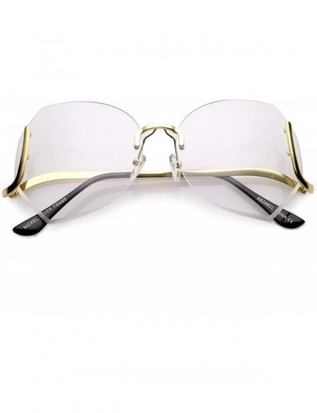 Oversized Oversize Beveled Butterfly Rimless Curved Metal Arm Round Eyeglasses 60mm - Gold / Clear - C3183KW6NIG $14.76