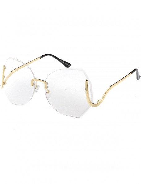 Oversized Oversize Beveled Butterfly Rimless Curved Metal Arm Round Eyeglasses 60mm - Gold / Clear - C3183KW6NIG $14.76