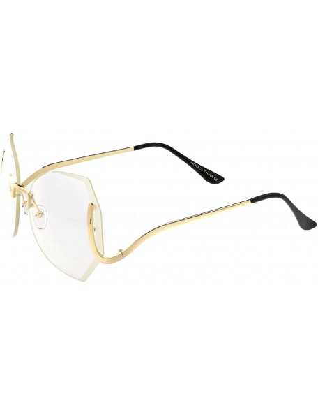 Oversized Oversize Beveled Butterfly Rimless Curved Metal Arm Round Eyeglasses 60mm - Gold / Clear - C3183KW6NIG $14.76